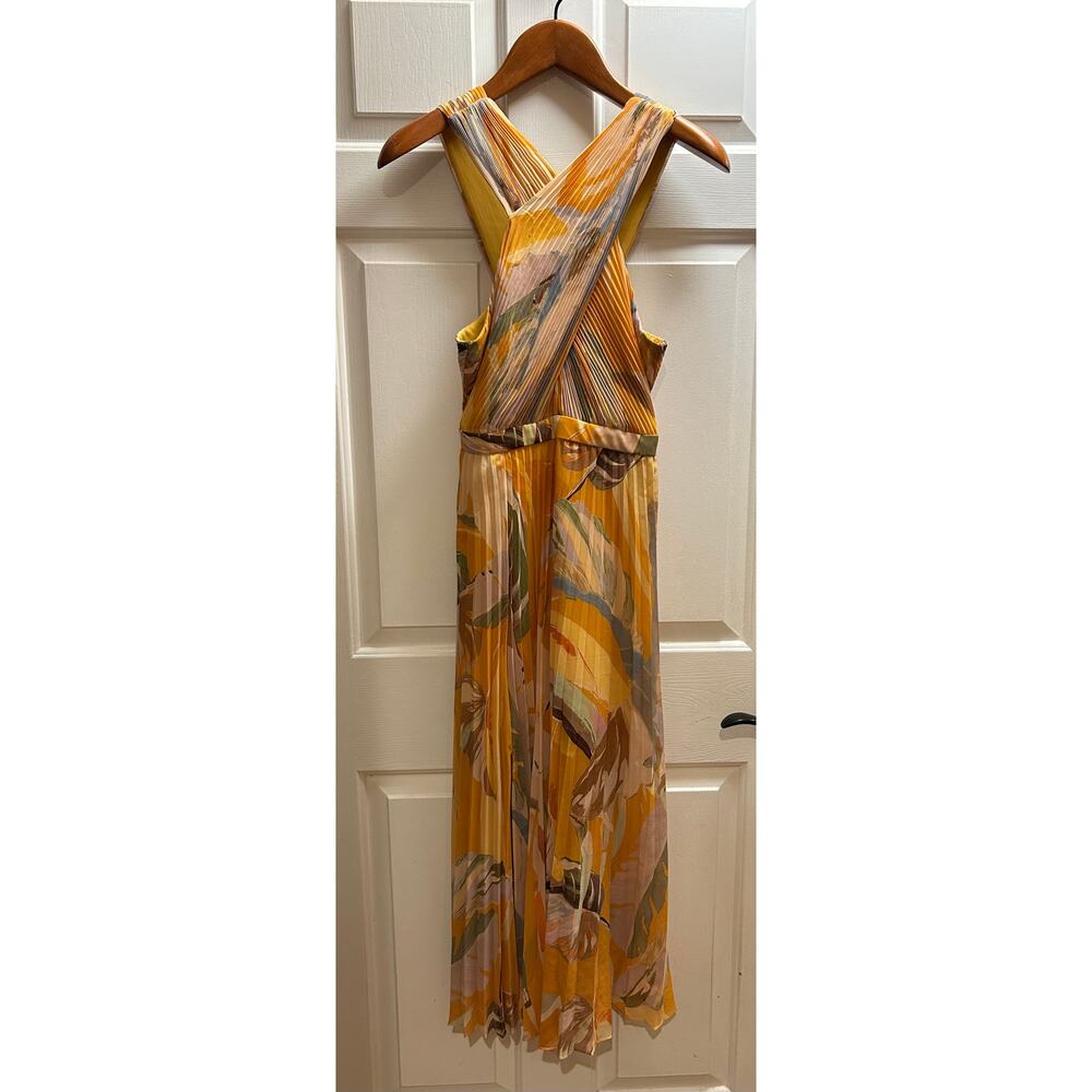 Ted Baker  Ansa Cross Pleated Midi Dress Yellow Dark Orange Size 3 US 8